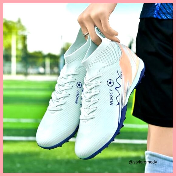Faux Leather High-Top Soccer Cleats with Rubber Sole, Lace-Up main image 5